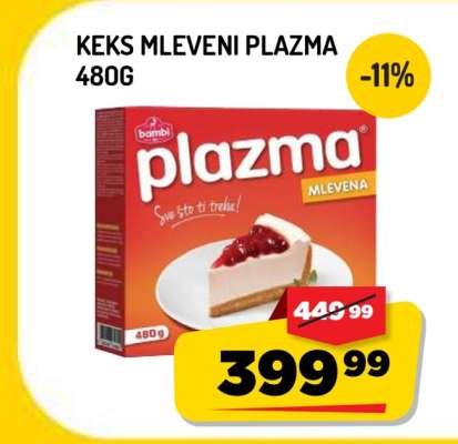 Keks mleveni Plazma 480g