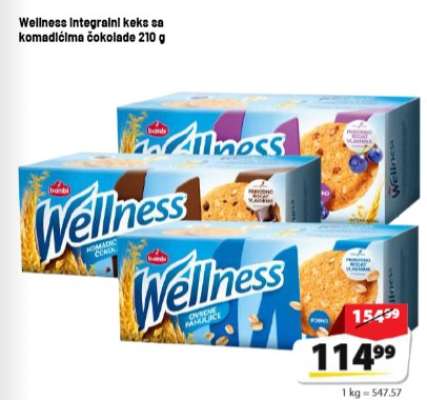 Wellness integralni keks sa komadićima čokolade 210 g