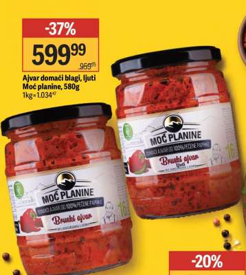 Ajvar domaći blagi ljuti Moć planine 580g