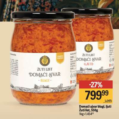 Domaći ajvar blagi, ljuti Žuti list, 550g