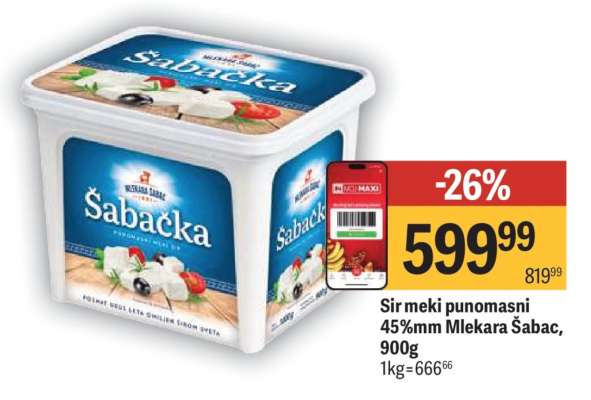 Sir meki punomasni 45%mm Mlekara Šabac, 900g