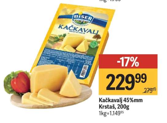 Kačkavalj 45%mm Krstaš, 200g