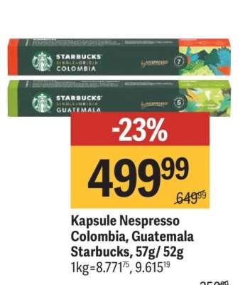 Kapsule Nespresso Colombia, Guatemala Starbucks, 57g/52g
