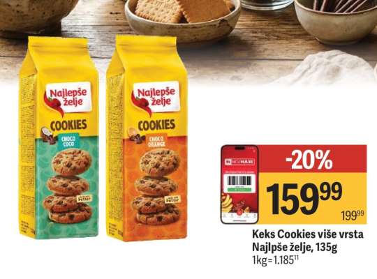 Keks Cookies više vrsta Najlpše želje, 135g