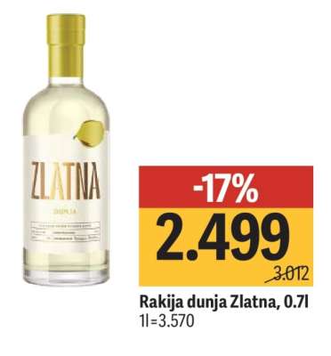 Rakija dunja Zlatna, 0.7l