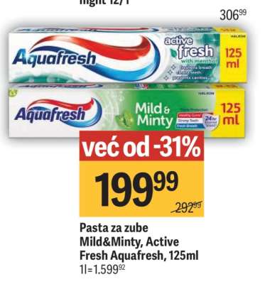 Pasta za zube Mild&Minty, Active Fresh Aquafresh, 125ml