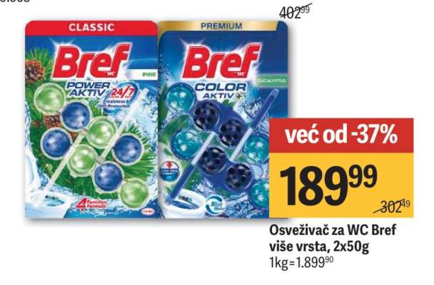 Osveživač za WC Bref više vrsta, 2x50g