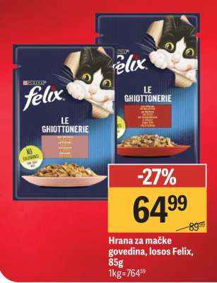 Hrana za mačke govedina, losos Felix, 85g
