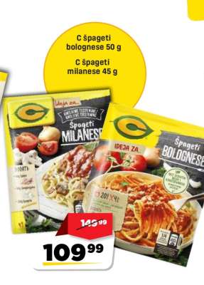 C špageti bolognese 50 g / C špageti milanese 45 g