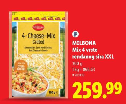 MILBONA Mix 4 vrste rendanog sira XXL