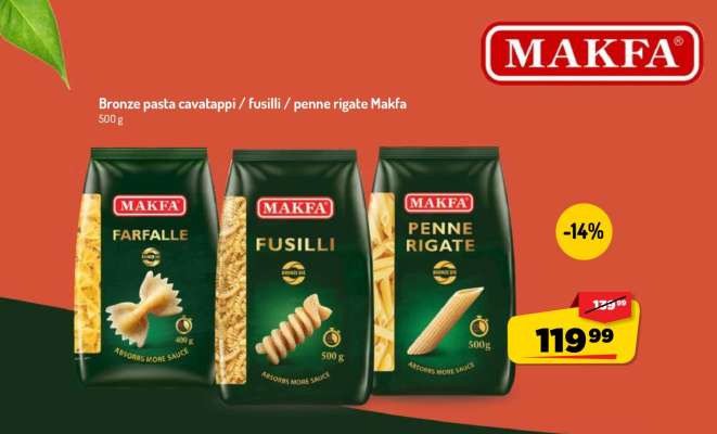 Bronze pasta cavatappi / fusilli / penne rigate Makfa