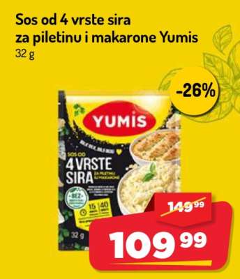 Sos od 4 vrste sira za piletinu i makarone Yumis