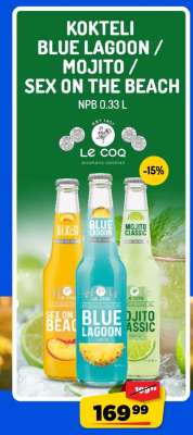 Kokteli Blue Lagoon / Mojito / Sex on the Beach