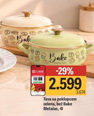 Tava sa poklopcem zelena, bež Bake Metalac, 4l