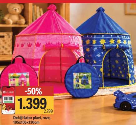 Dečiji šator plavi, roze