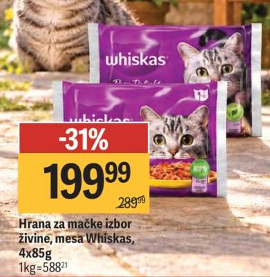 Hrana za mačke izbor živine, mesa Whiskas, 4x85g