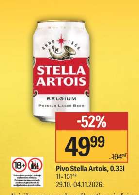 Pivo Stella Artois, 0.33l