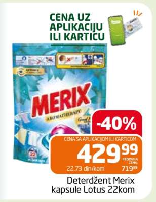 Deterdžent Merix kapsule Lotus 22kom