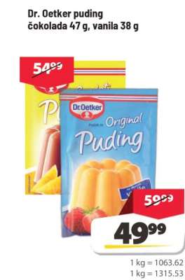 Dr. Oetker puding čokolada 47 g, vanila 38 g