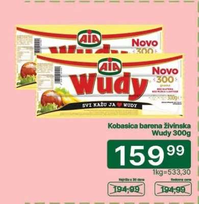 Kobasica barena živinska Wudy, 300g