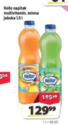 Hello napitak multivitamin, zelena jabuka 1,5 l