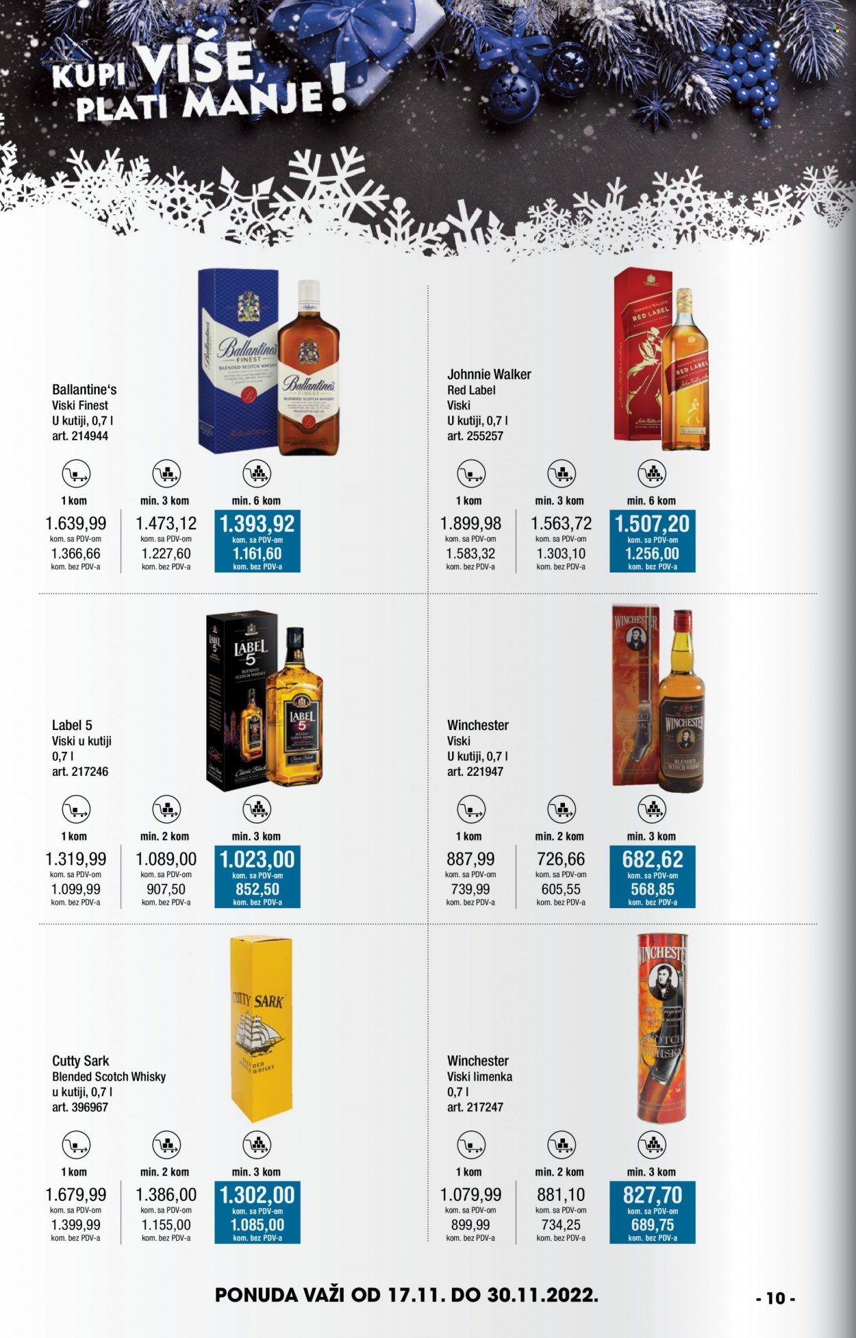 Metro katalog - 17.11.2022 - 30.11.2022 - Proizvodi na akciji - alkohol, Ballantine's, whisky, Johnnie Walker, Red Label, Label 5, Winchester. Stranica 10.