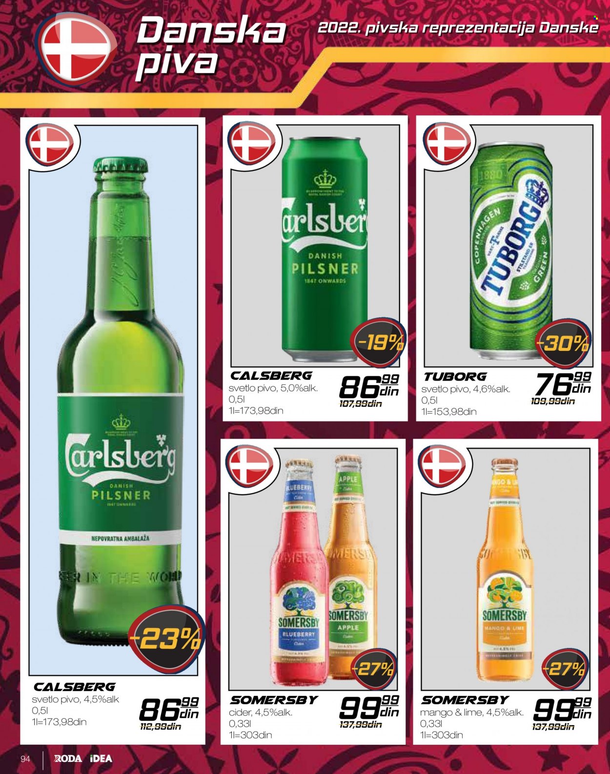 Roda katalog - 21.11.2022 - 11.12.2022 - Proizvodi na akciji - alkohol, pivo, pivo svetle, Tuborg, cider, Somersby. Stranica 94.