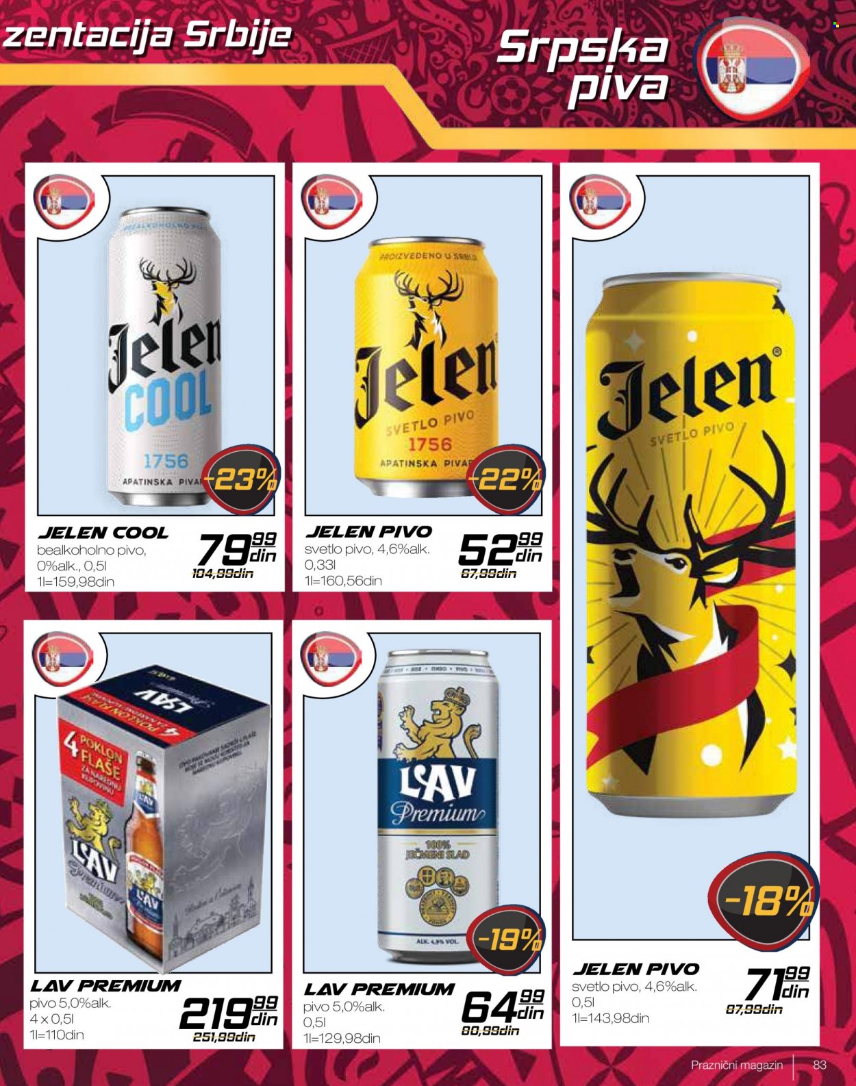 Idea katalog - 21.11.2022 - 11.12.2022 - Proizvodi na akciji - Jelen, pivo, pivo bezalkoholno, alkohol, pivo svetle, Lav. Stranica 83.