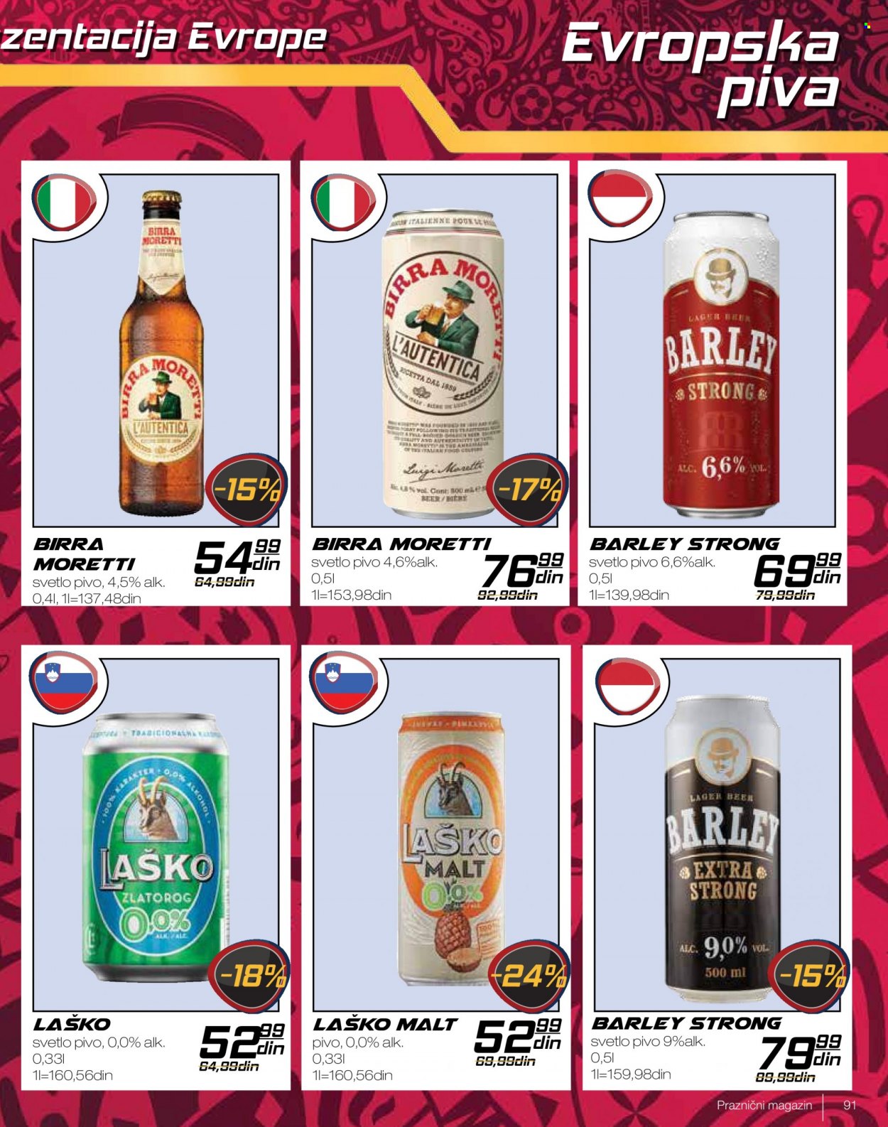Idea katalog - 21.11.2022 - 11.12.2022 - Proizvodi na akciji - alkohol, Birra Moretti, pivo, pivo svetle, Laško, malt pivo. Stranica 91.